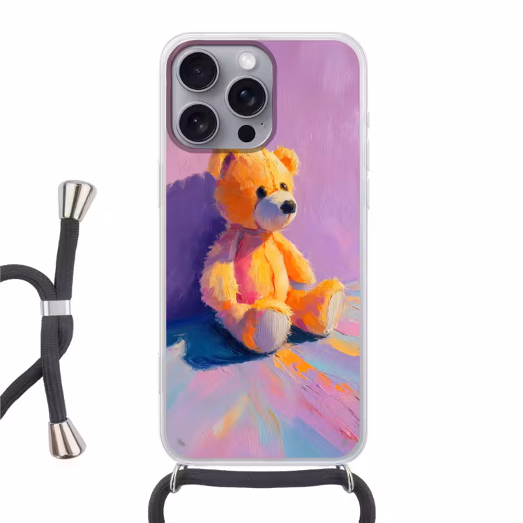 Teddybeer - Schaduw - Penseelstreken - Paars Hoesje iPhone 16 Pro Max met koord klein -3d