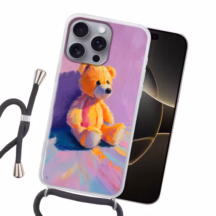 Teddybeer - Schaduw - Penseelstreken - Paars Hoesje iPhone 16 Pro Max met koord klein -sfeer1