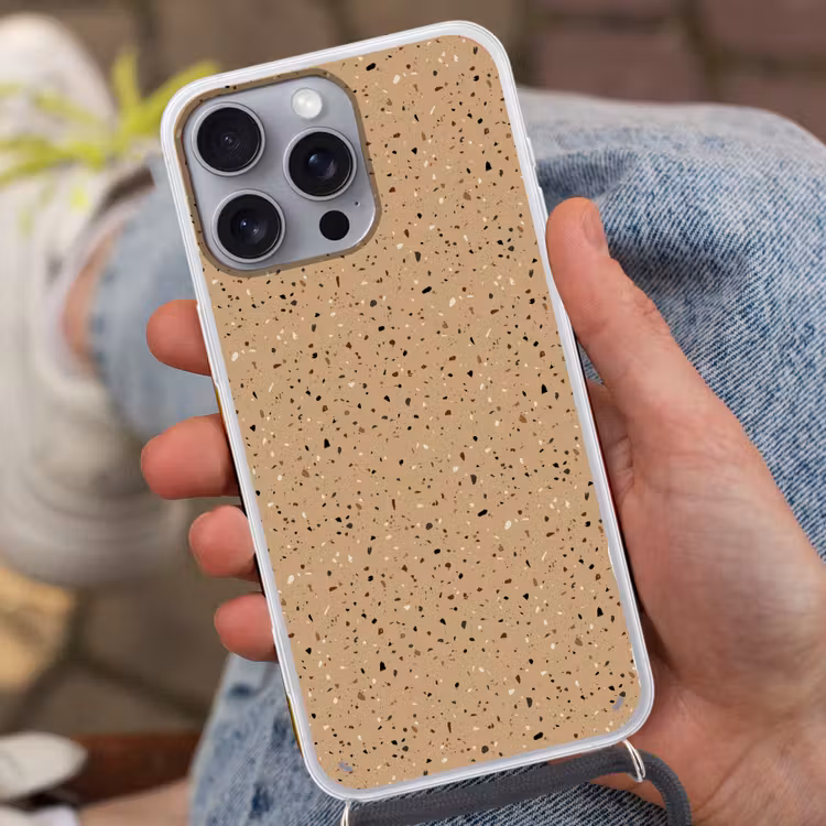 Terrazzo - Patroon - Beige Hoesje iPhone 16 Pro Max met koord klein 804 -sfeer3