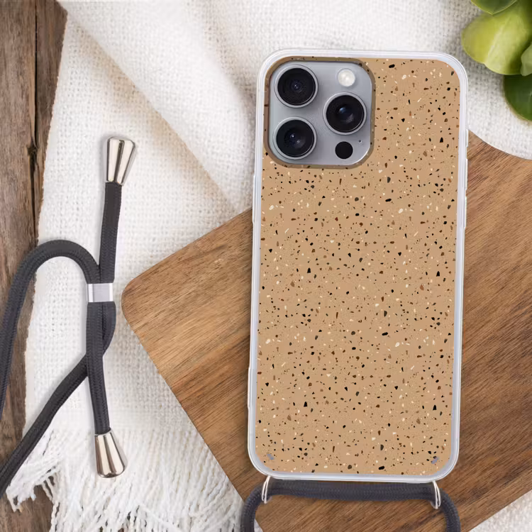 Terrazzo - Patroon - Beige Hoesje iPhone 16 Pro Max met koord klein 804 -sfeer4