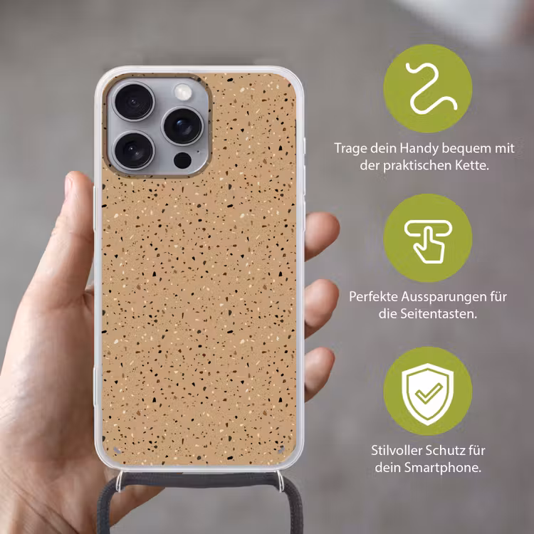 Terrazzo - Patroon - Beige Hoesje iPhone 16 Pro Max met koord klein 804 -sfeer2_DE