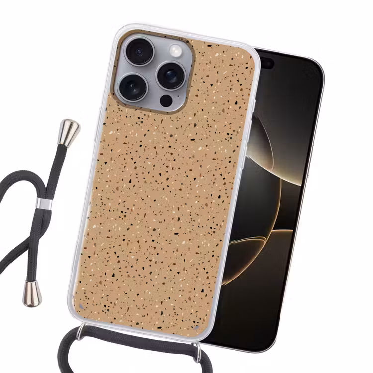 Terrazzo - Patroon - Beige Hoesje iPhone 16 Pro Max met koord klein 804 -sfeer1
