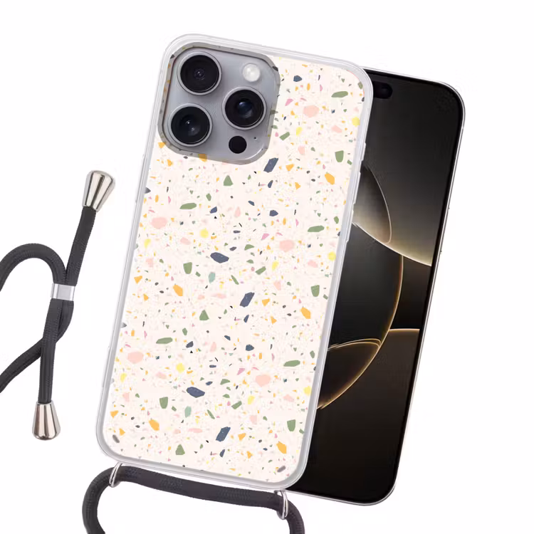 Terrazzo - Patroon - Kleurrijk - Festival Hoesje iPhone 16 Pro Max met koord klein 804 -sfeer1