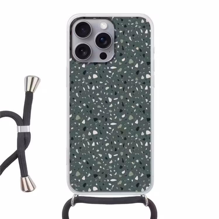 Terrazzo - Patroon - Kleurrijk - Groen Hoesje iPhone 16 Pro Max met koord klein 804 -3d