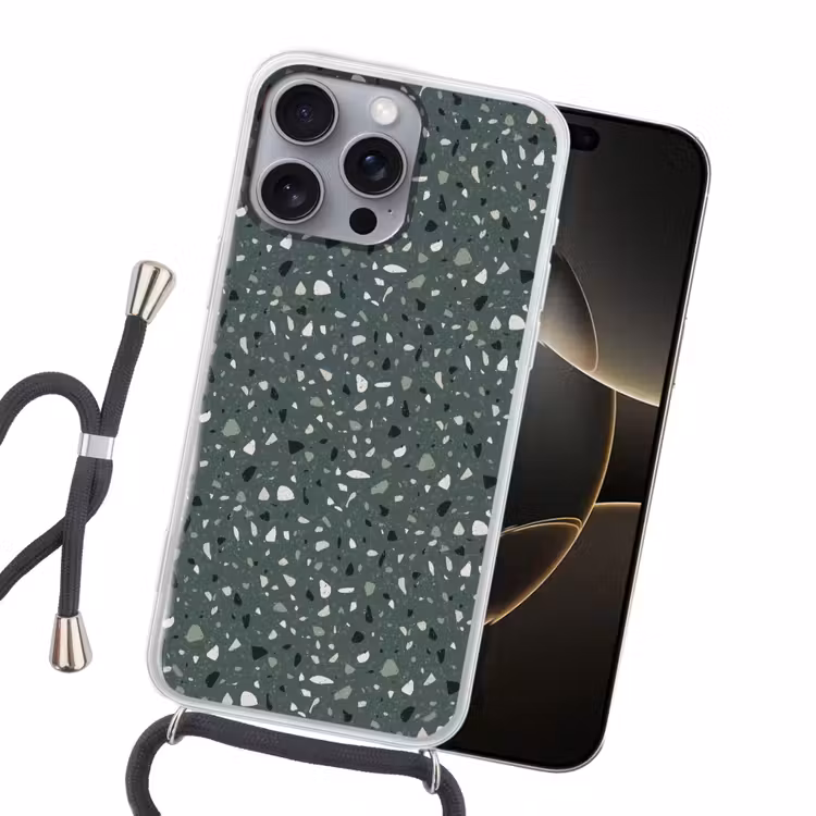 Terrazzo - Patroon - Kleurrijk - Groen Hoesje iPhone 16 Pro Max met koord klein 804 -sfeer1