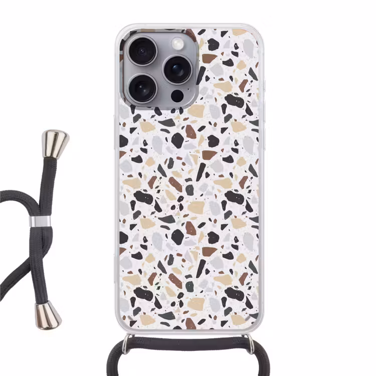 Terrazzo - Patroon - Kleurrijk - Klei Hoesje iPhone 16 Pro Max met koord klein 804 -3d