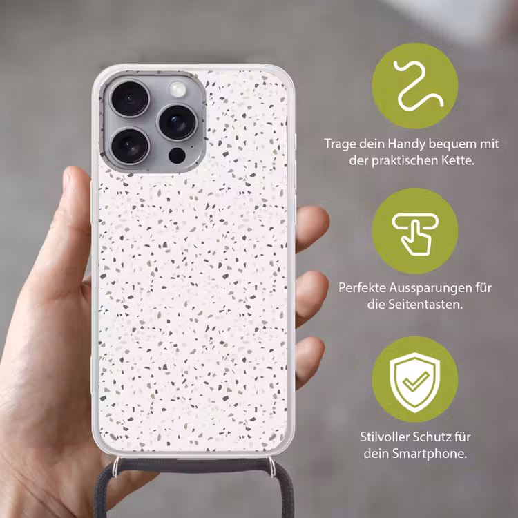 Terrazzo - Patroon - Créme Hoesje iPhone 16 Pro Max met koord klein 804 -sfeer2_DE