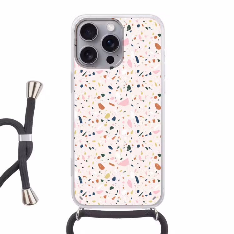 Terrazzo - Patroon - Kleurrijk Hoesje iPhone 16 Pro Max met koord klein 804 -3d