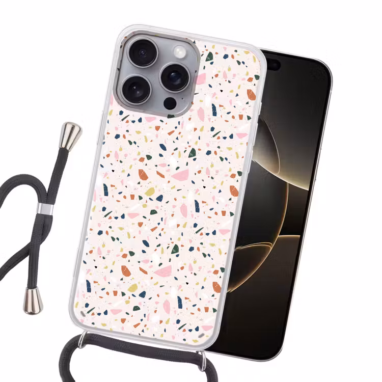 Terrazzo - Patroon - Kleurrijk Hoesje iPhone 16 Pro Max met koord klein 804 -sfeer1
