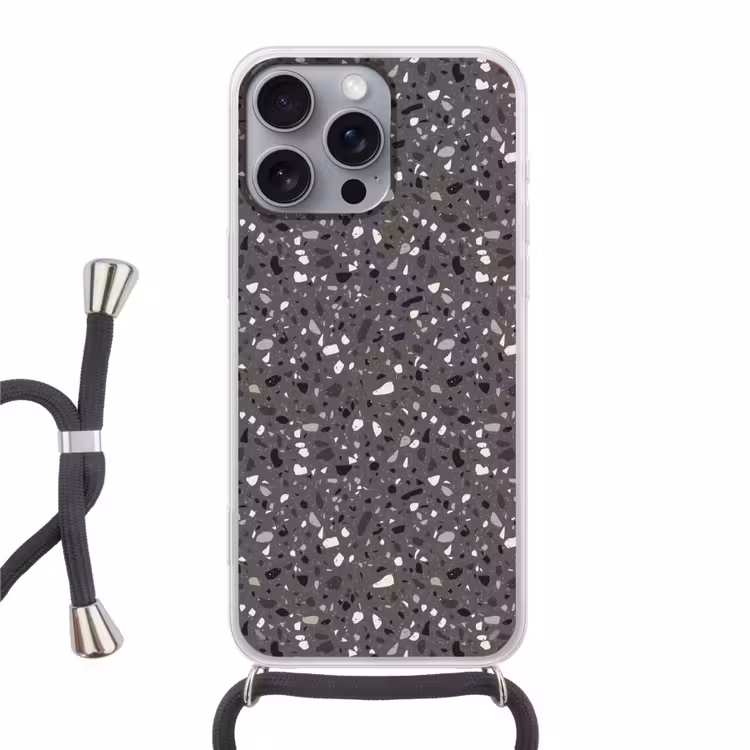Terrazzo - Patroon - Grijs Hoesje iPhone 16 Pro Max met koord klein 804 -3d