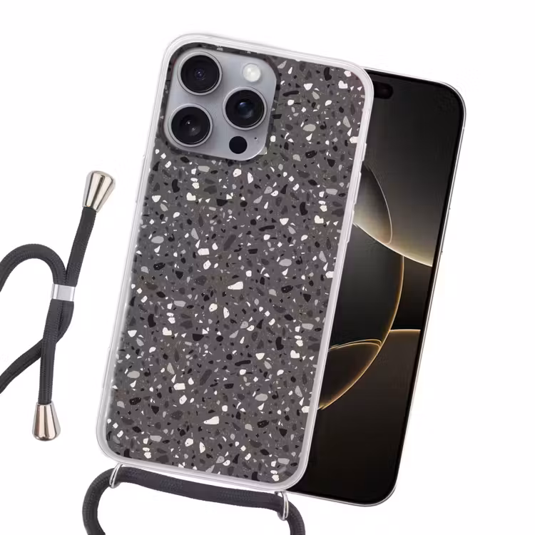 Terrazzo - Patroon - Grijs Hoesje iPhone 16 Pro Max met koord klein 804 -sfeer1