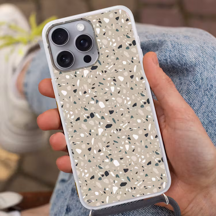 Terrazzo - Patroon - Groen Hoesje iPhone 16 Pro Max met koord klein 804 -sfeer3