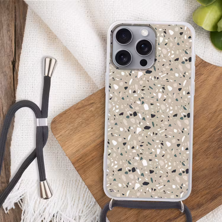 Terrazzo - Patroon - Groen Hoesje iPhone 16 Pro Max met koord klein 804 -sfeer4