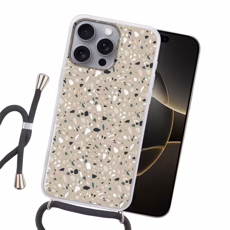 Terrazzo - Patroon - Groen Hoesje iPhone 16 Pro Max met koord klein 804 -sfeer1