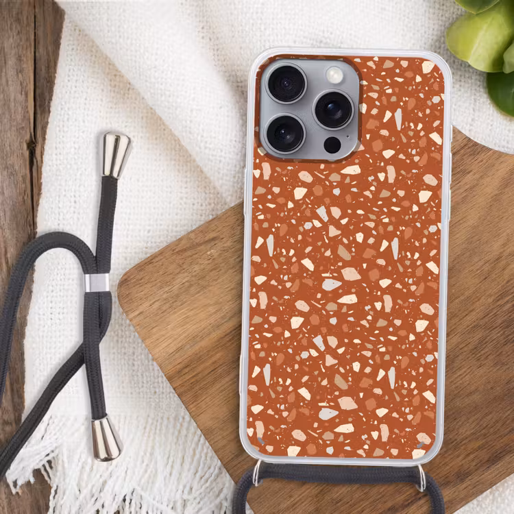 Terrazzo - Patroon - Klei Hoesje iPhone 16 Pro Max met koord klein 804 -sfeer4