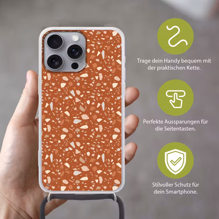 Terrazzo - Patroon - Klei Hoesje iPhone 16 Pro Max met koord klein 804 -sfeer2_DE