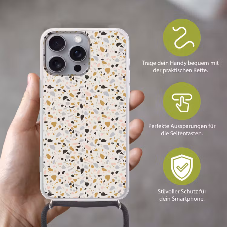Terrazzo - Patroon - Neutraal - Zacht - Multi Hoesje iPhone 16 Pro Max met koord klein 804 -sfeer2_DE
