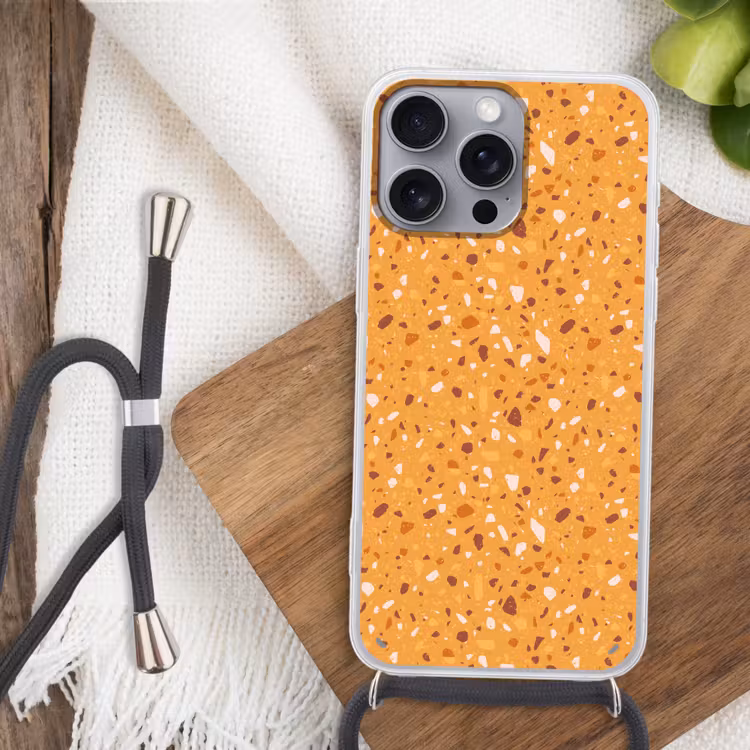 Terrazzo - Patroon - Okergeel Hoesje iPhone 16 Pro Max met koord klein 804 -sfeer4