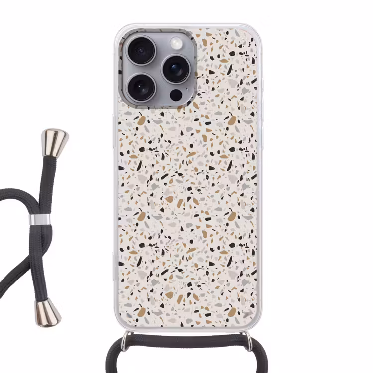 Terrazzo - Patroon - Staal Hoesje iPhone 16 Pro Max met koord klein 804 -3d