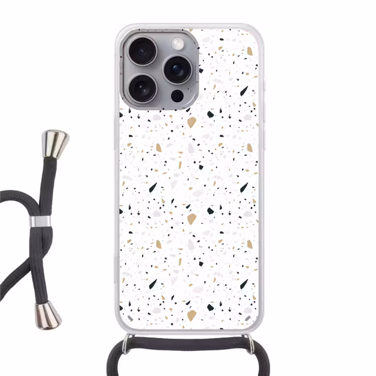 Terrazzo - Patroon - Wit - Neutraal Hoesje iPhone 16 Pro Max met koord klein 804 -3d