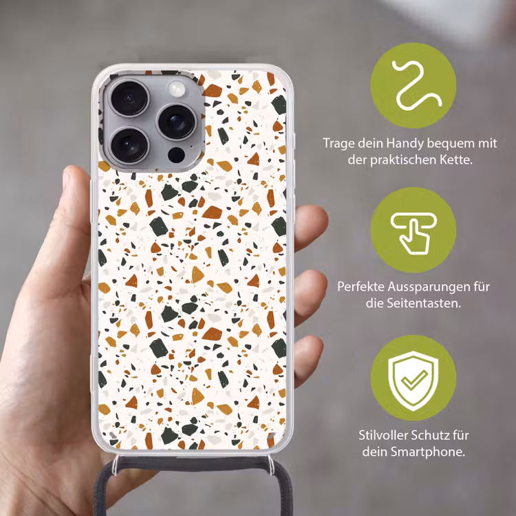 Terrazzo - Patroon - Wit - Terra Hoesje iPhone 16 Pro Max met koord klein 804 -sfeer2_DE