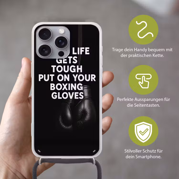 Tekst - Bokshandschoenen - Wit Hoesje iPhone 16 Pro Max met koord klein -sfeer2_DE