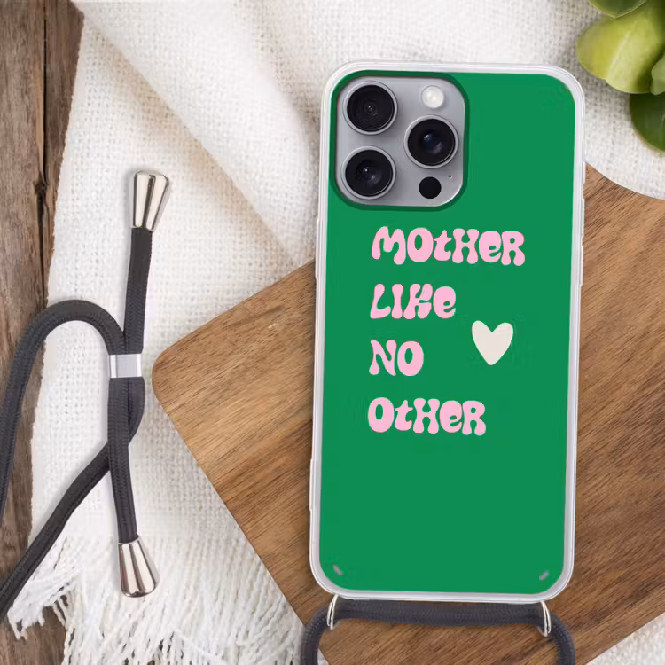 Tekst - Hartje - Moeder - Groen Hoesje iPhone 16 Pro Max met koord klein -sfeer4