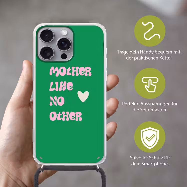 Tekst - Hartje - Moeder - Groen Hoesje iPhone 16 Pro Max met koord klein -sfeer2_DE