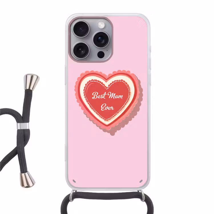 Tekst - Hartje - Moeder - Roze Hoesje iPhone 16 Pro Max met koord klein -3d