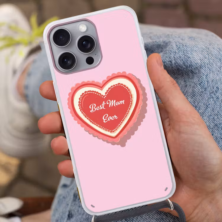Tekst - Hartje - Moeder - Roze Hoesje iPhone 16 Pro Max met koord klein -sfeer3