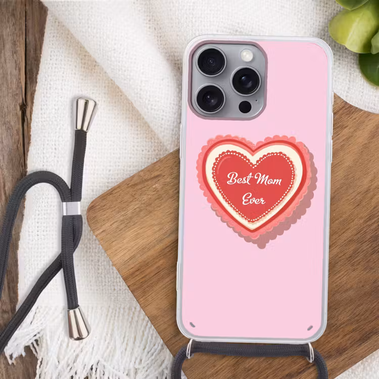 Tekst - Hartje - Moeder - Roze Hoesje iPhone 16 Pro Max met koord klein -sfeer4