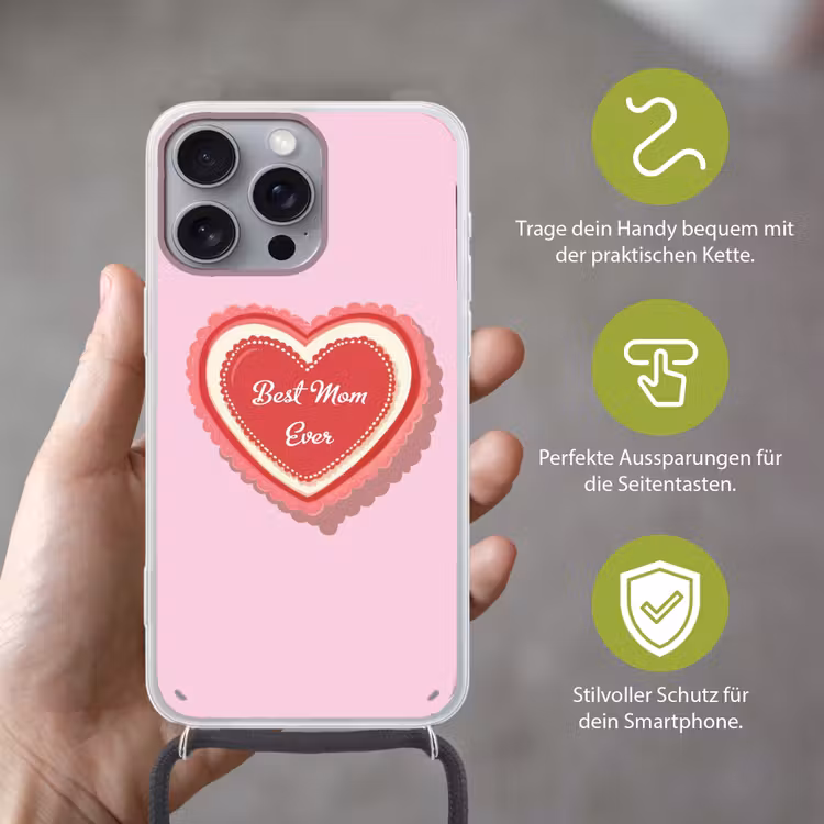 Tekst - Hartje - Moeder - Roze Hoesje iPhone 16 Pro Max met koord klein -sfeer2_DE