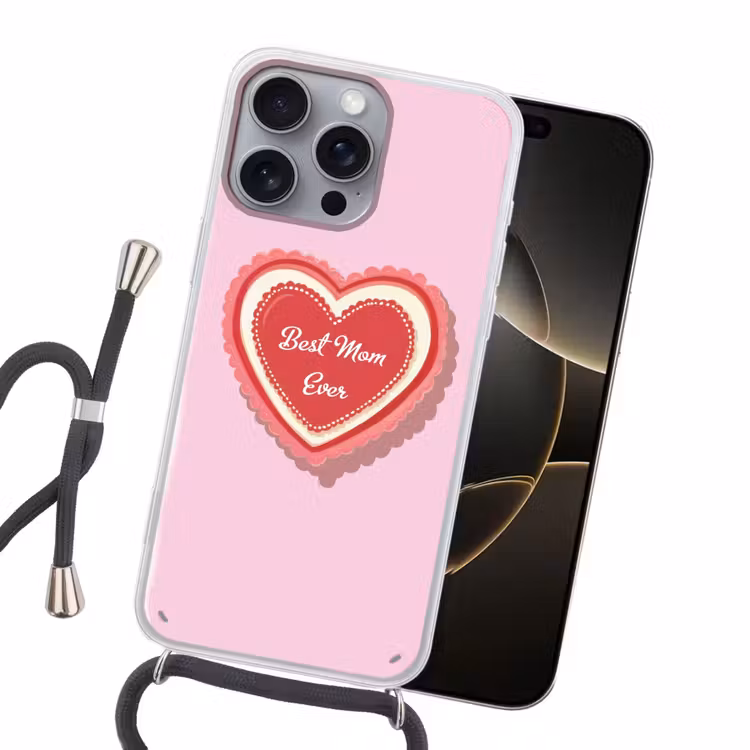 Tekst - Hartje - Moeder - Roze Hoesje iPhone 16 Pro Max met koord klein -sfeer1
