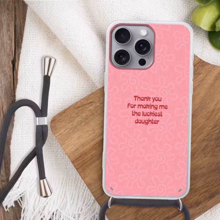 Tekst - Rood - Moederdag Hoesje iPhone 16 Pro Max met koord klein -sfeer4