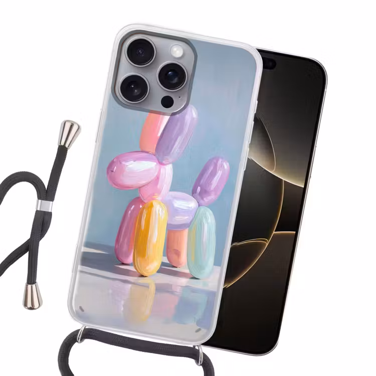 Dier - Ballon - Pasteltinten - Glanzend Hoesje iPhone 16 Pro Max met koord klein -sfeer1