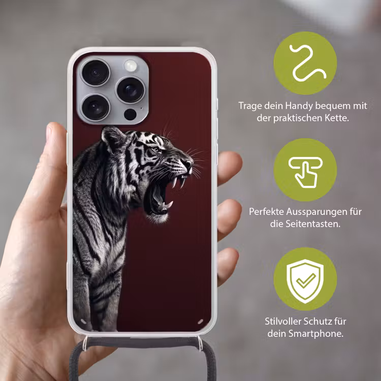 Tijger - Brult - Bordeaux Hoesje iPhone 16 Pro Max met koord klein -sfeer2_DE