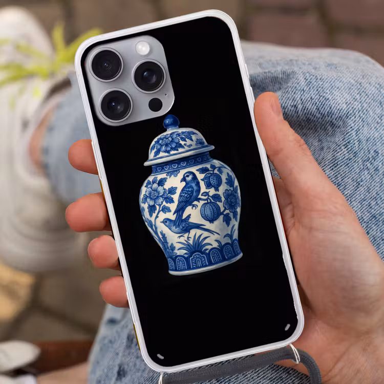 Pot - Delfts Blauw - Bloemen Hoesje iPhone 16 Pro Max met koord klein -sfeer3
