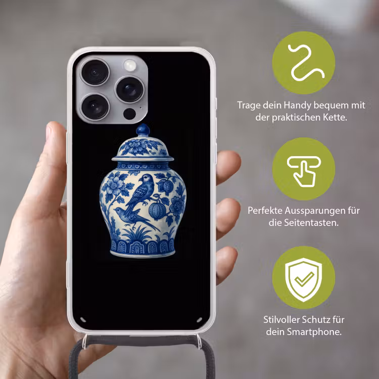 Pot - Delfts Blauw - Bloemen Hoesje iPhone 16 Pro Max met koord klein -sfeer2_DE