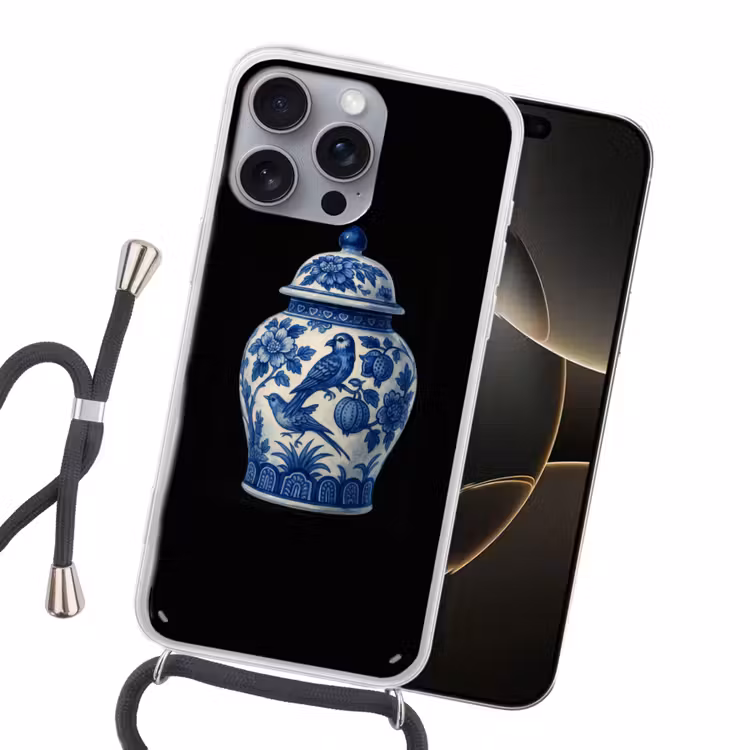 Pot - Delfts Blauw - Bloemen Hoesje iPhone 16 Pro Max met koord klein -sfeer1