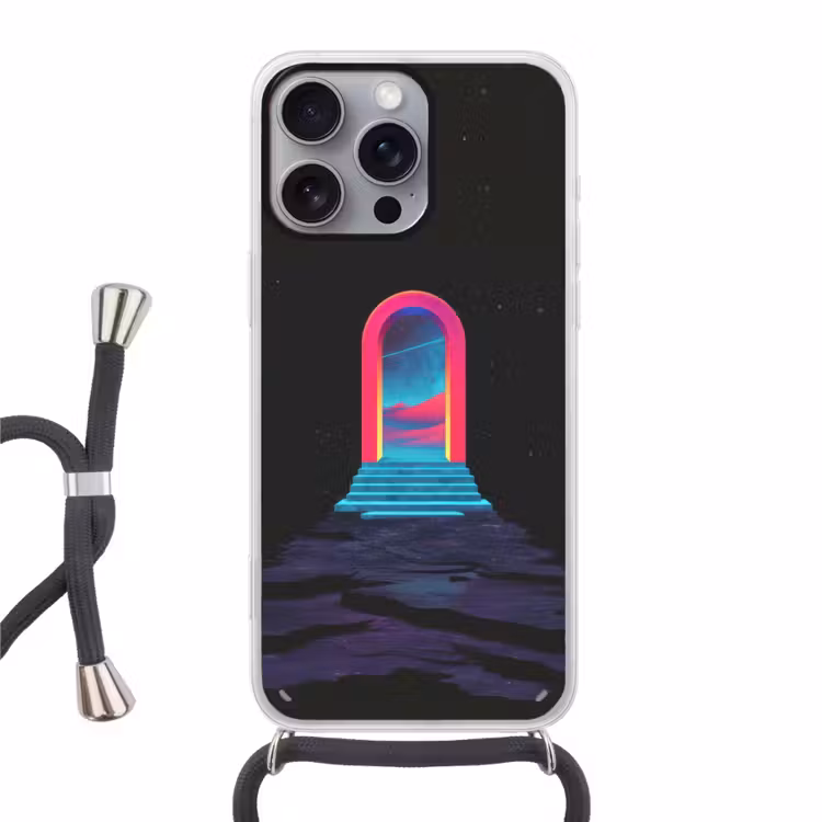 Poortje - Landschap - Sterrenhemel - Roze Hoesje iPhone 16 Pro Max met koord klein -3d