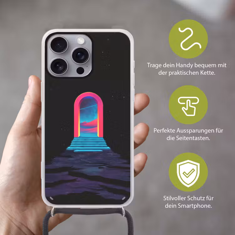 Poortje - Landschap - Sterrenhemel - Roze Hoesje iPhone 16 Pro Max met koord klein -sfeer2_DE