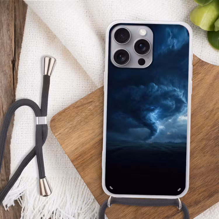 Tornado - Duister - Wolken Hoesje iPhone 16 Pro Max met koord klein -sfeer4