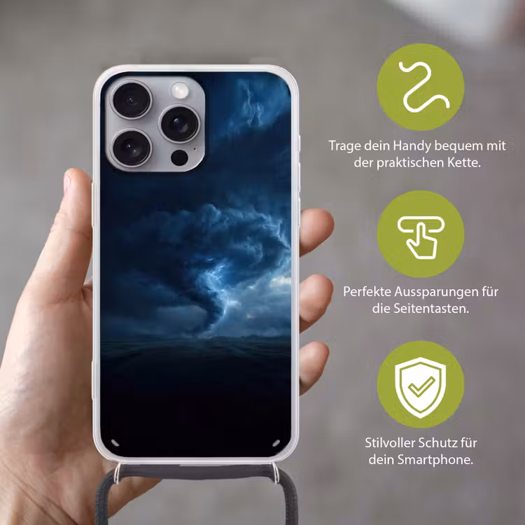 Tornado - Duister - Wolken Hoesje iPhone 16 Pro Max met koord klein -sfeer2_DE