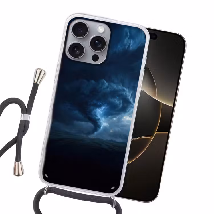 Tornado - Duister - Wolken Hoesje iPhone 16 Pro Max met koord klein -sfeer1