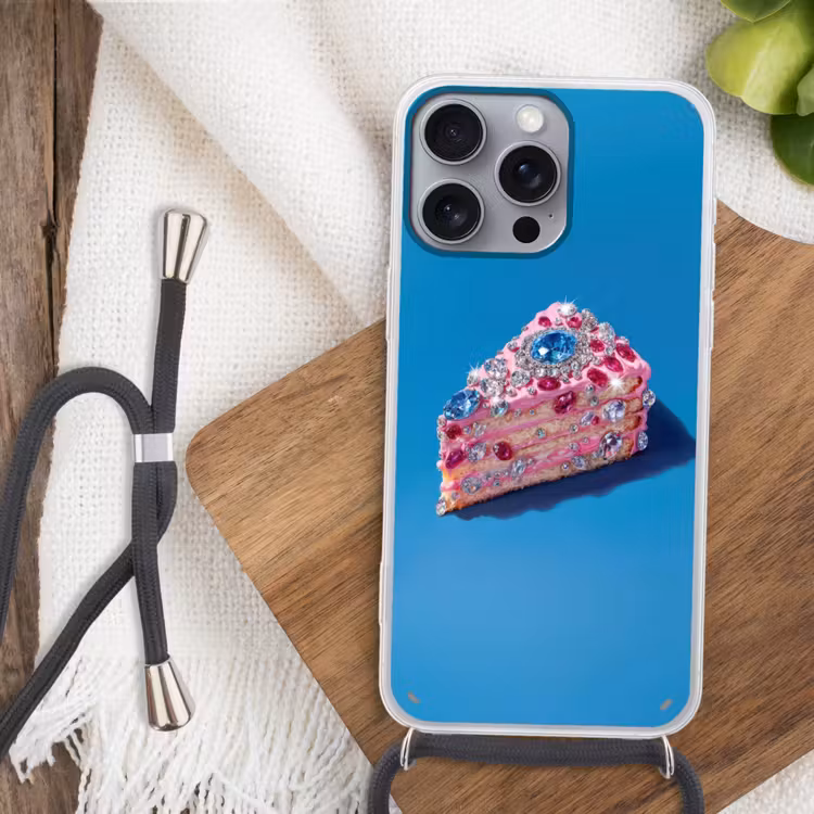 Taart - Edelstenen - Glitters - Roze Hoesje iPhone 16 Pro Max met koord klein -sfeer4