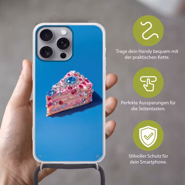 Taart - Edelstenen - Glitters - Roze Hoesje iPhone 16 Pro Max met koord klein -sfeer2_DE