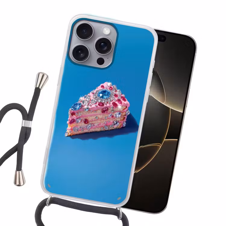 Taart - Edelstenen - Glitters - Roze Hoesje iPhone 16 Pro Max met koord klein -sfeer1