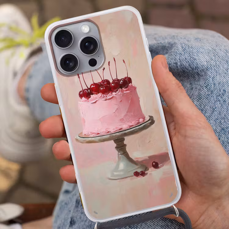 Taart - Pink - Cherry Hoesje iPhone 16 Pro Max met koord klein -sfeer3