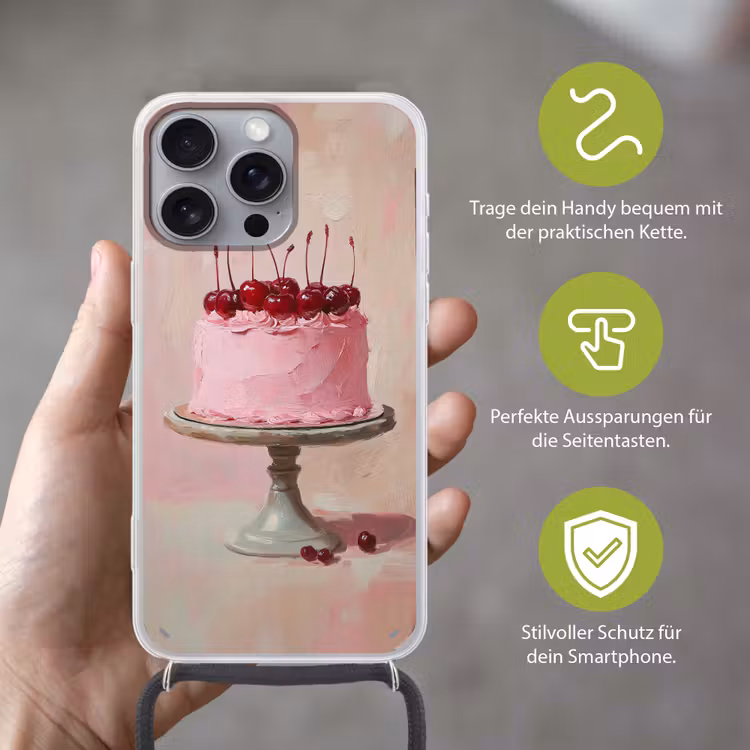 Taart - Pink - Cherry Hoesje iPhone 16 Pro Max met koord klein -sfeer2_DE
