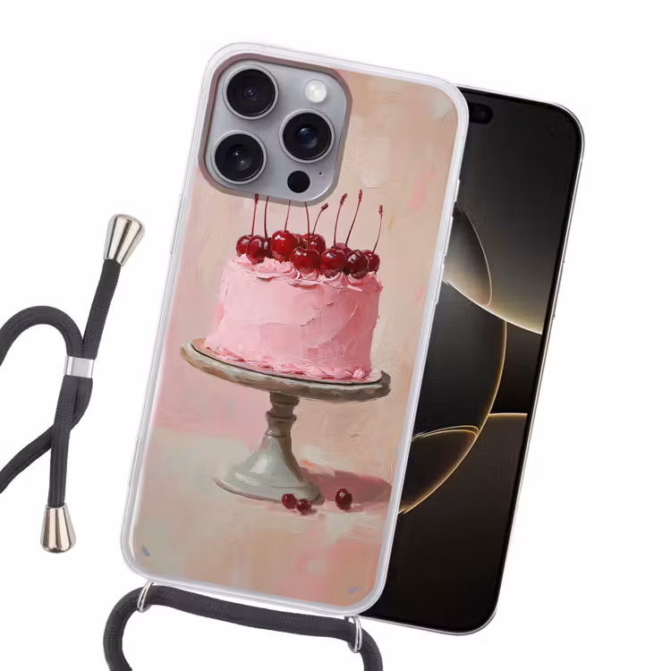 Taart - Pink - Cherry Hoesje iPhone 16 Pro Max met koord klein -sfeer1